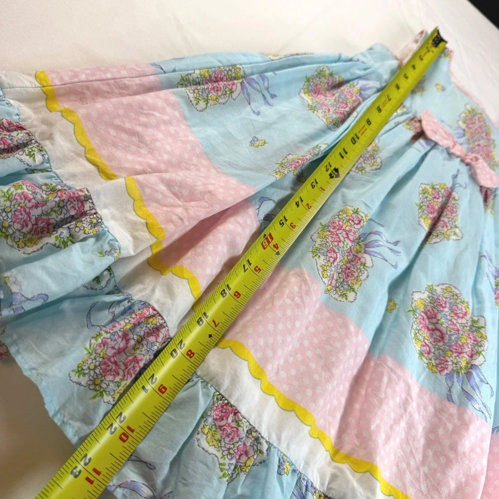 Laura‎ Ashley Dress Girls 4 Blue Floral Polka Dot Sleeveless Bow Y2K Girls EUC